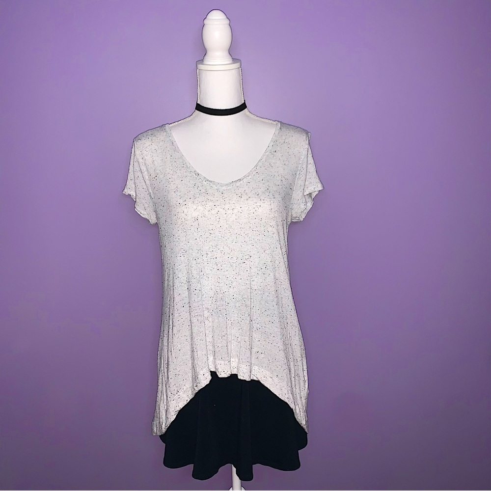 Express Grey Short Sleeve Dotted Top